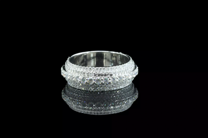 Radiant Triple Row Silver Diamond Ring - Luxurious Elegance