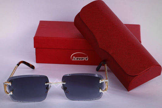 Navy Blue Shade Yellow Gold Plated Vvs Diamond Sunglasses