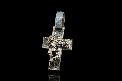 Sterling Silver Jesus Pendant with Moissanite Diamond