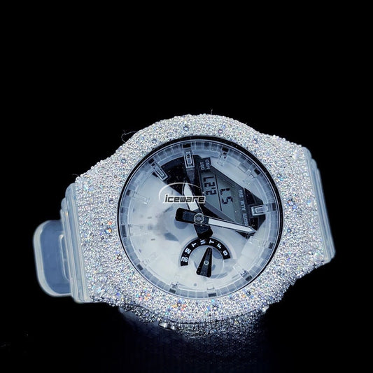 White Rubber Strap Digital Dial Diamond Watch