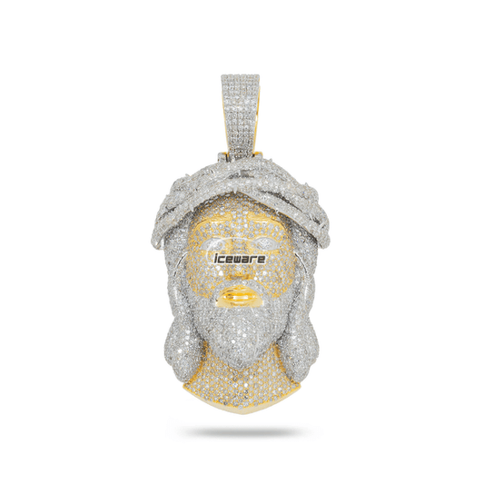 10K GOLD TWO TONE DIAMOND JESUS HEAD PENDANT