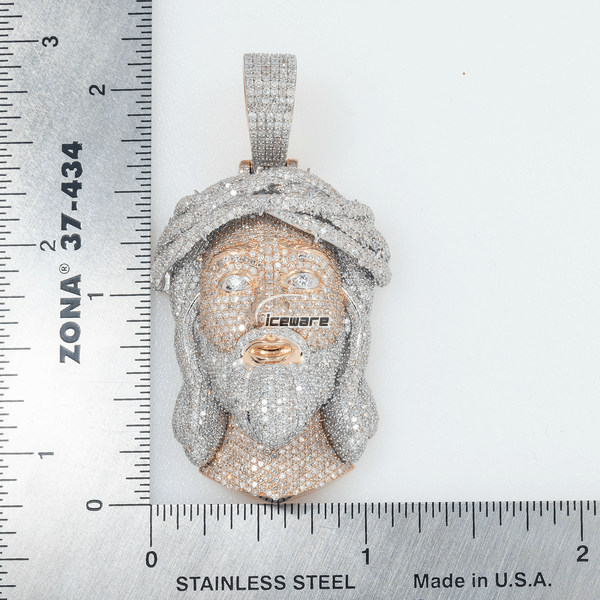 10K GOLD TWO TONE DIAMOND JESUS HEAD PENDANT