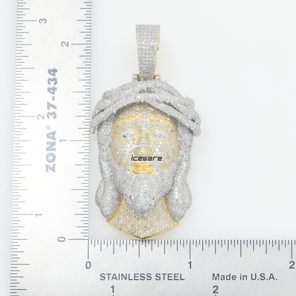 10K GOLD TWO TONE DIAMOND JESUS HEAD PENDANT