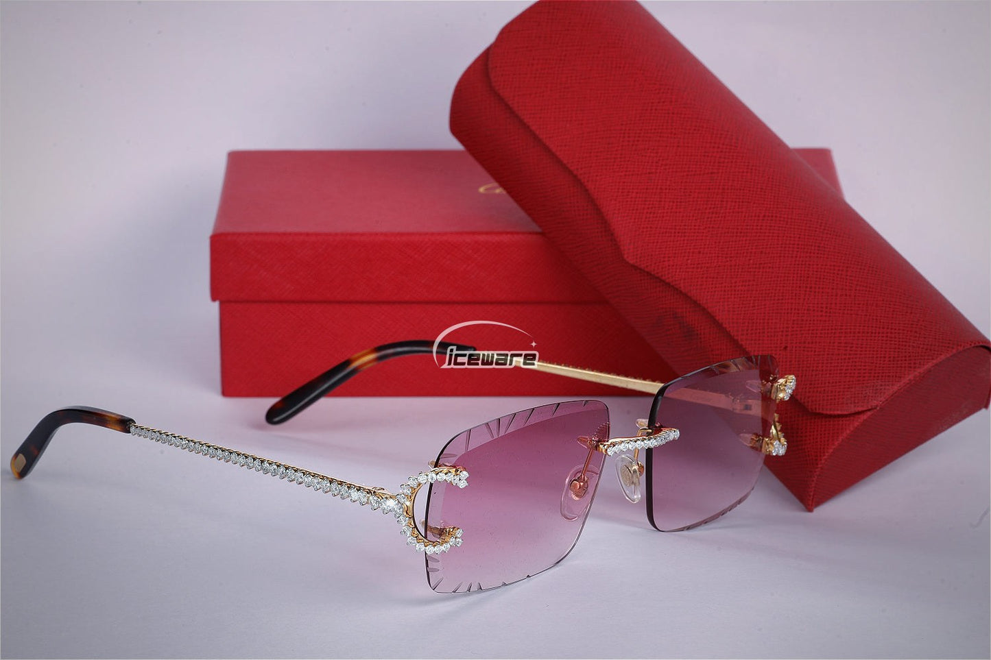 Pink Shade Rimless Vvs Diamond Sunglasses