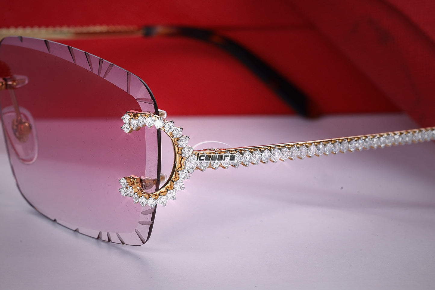 Pink Shade Rimless Vvs Diamond Sunglasses