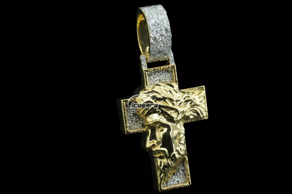 Sterling Yellow Gold Jesus Pendant with Moissanite Diamond