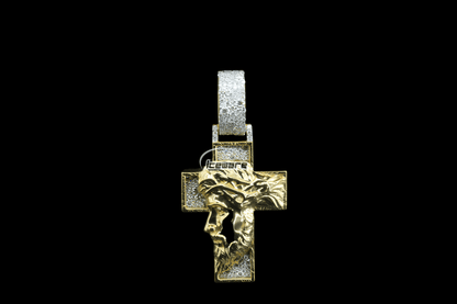 Sterling Yellow Gold Jesus Pendant with Moissanite Diamond