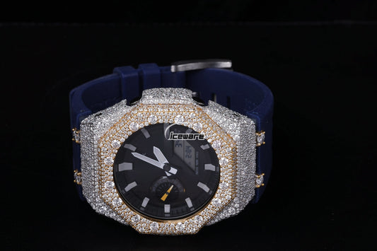 Rubber Strap Two Tone Plated Diamond Watches