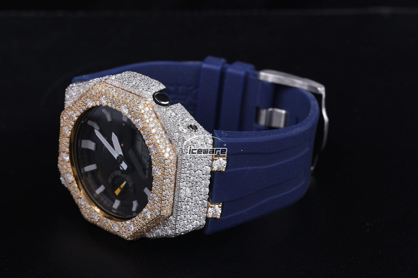 Rubber Strap Two Tone Plated Diamond Watches