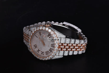 38MM Rose & White Gold Plated Diamond Watch