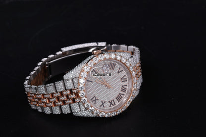 38MM Rose & White Gold Plated Diamond Watch