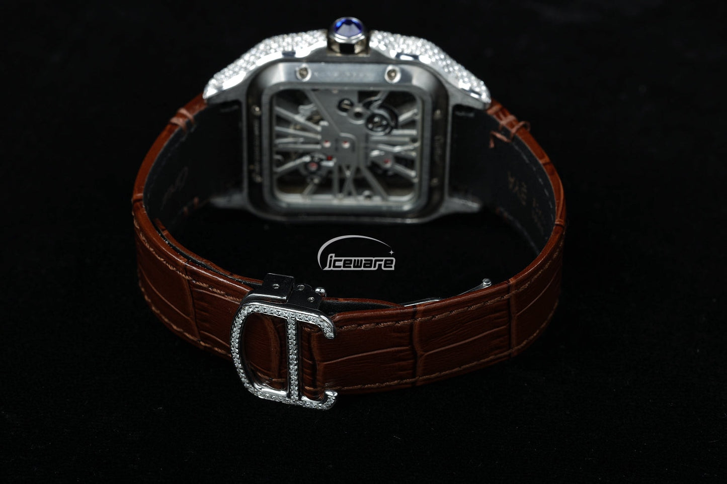 Brown Leather Strap Vvs Billing Diamond Watch