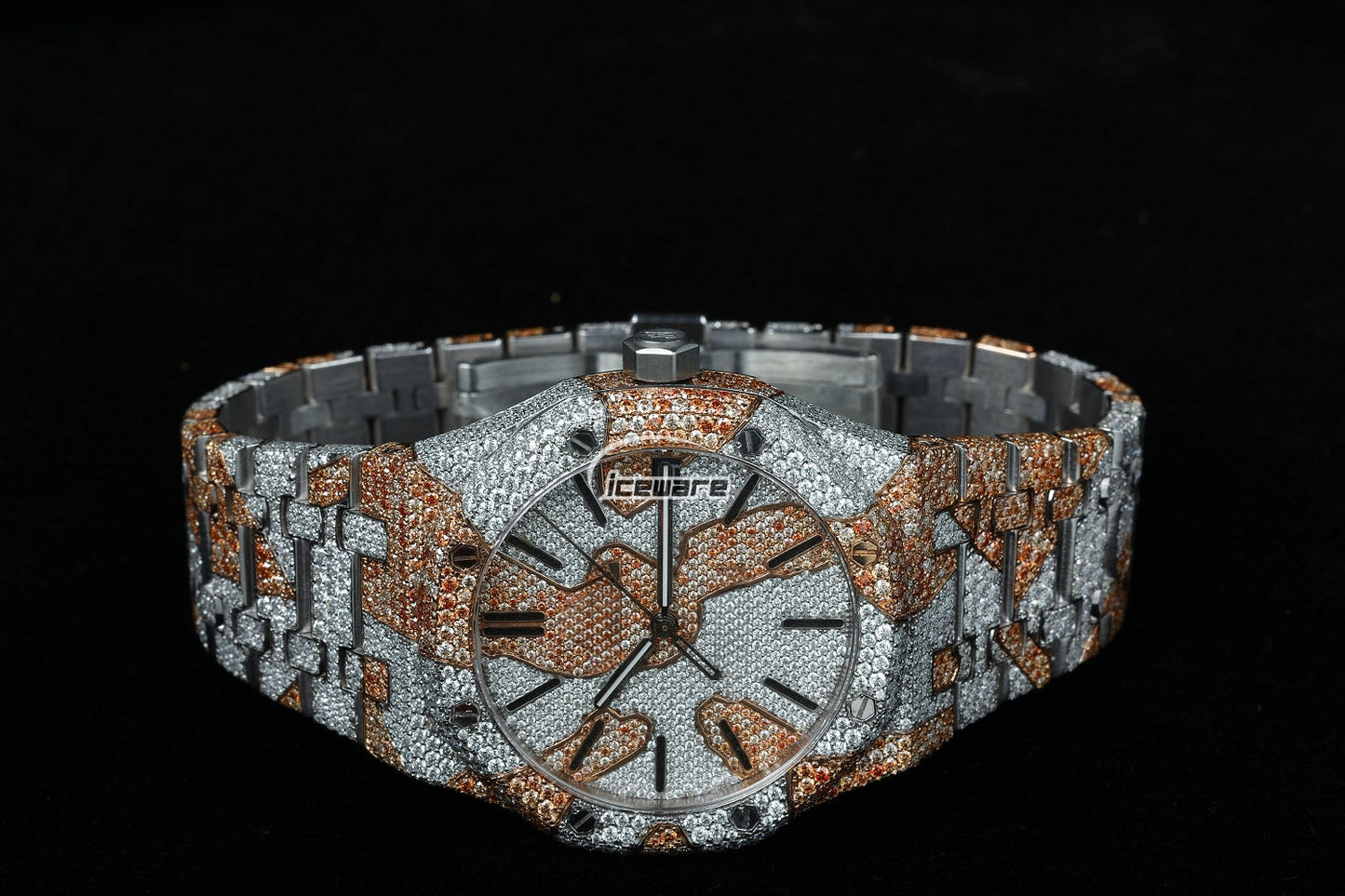 Fully Iced Out Automatic Movement Watch in Stainless Steel